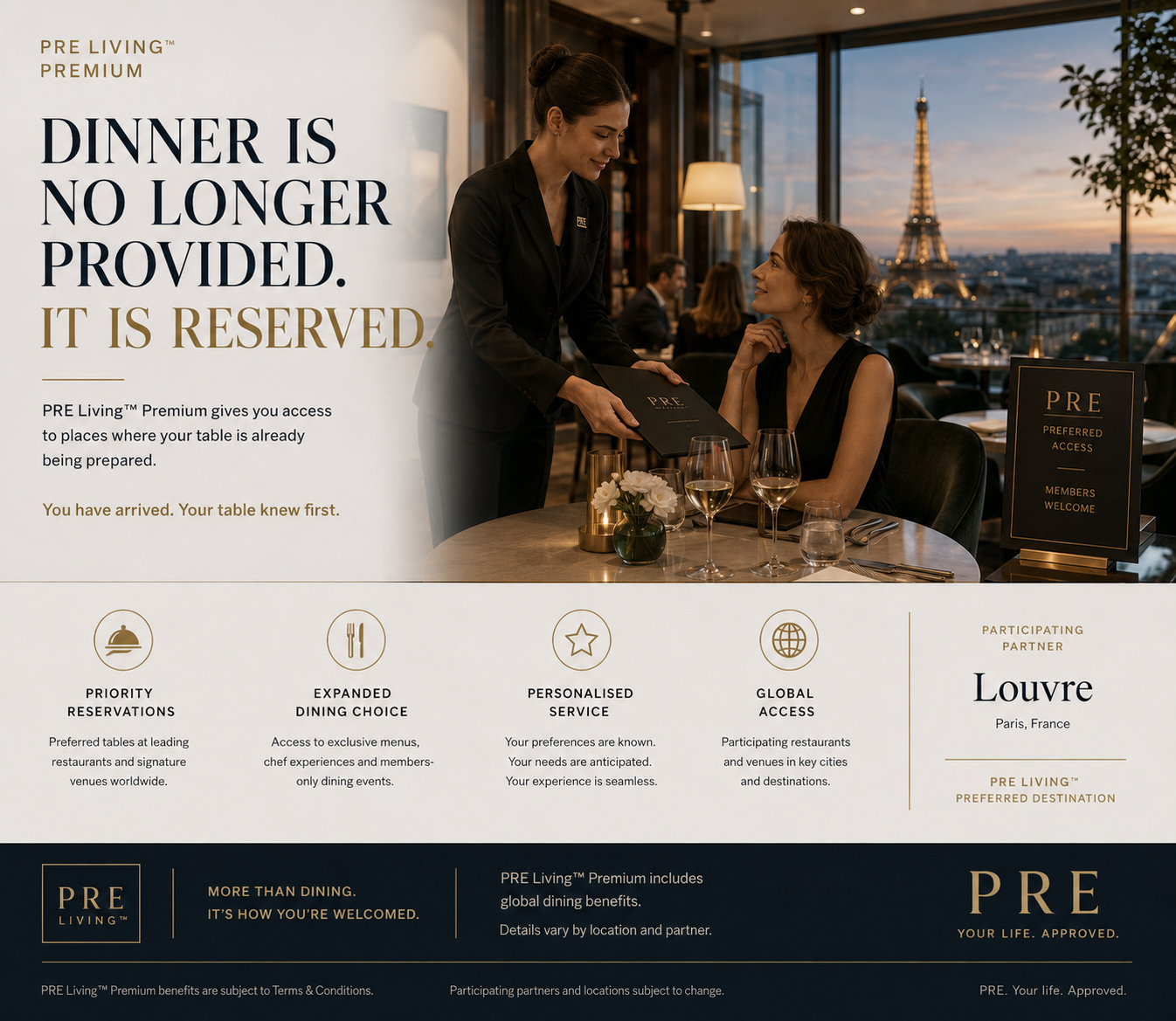 PRE Living Premium preferred dining and access campaign